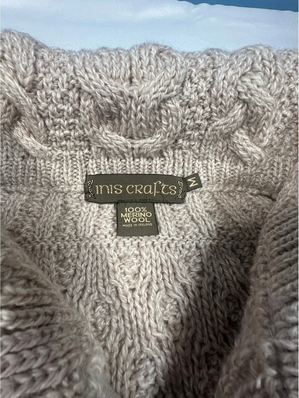 Inis Crafts Irish Merino Wool Cable Knit Dbl Collar FullZip Coat Med(215)